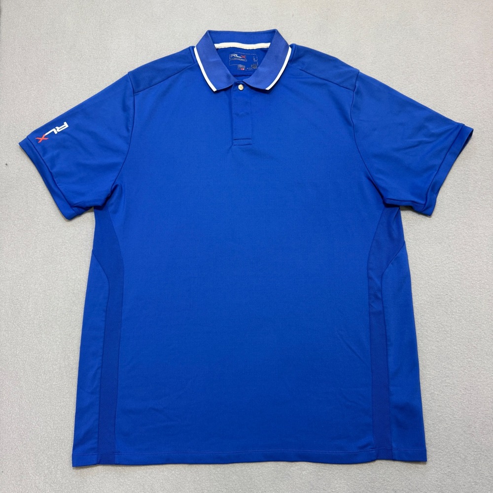 RLX Ralph Lauren Airflow Polo Shirt Mens L Blue Performance Golf Snap Placket